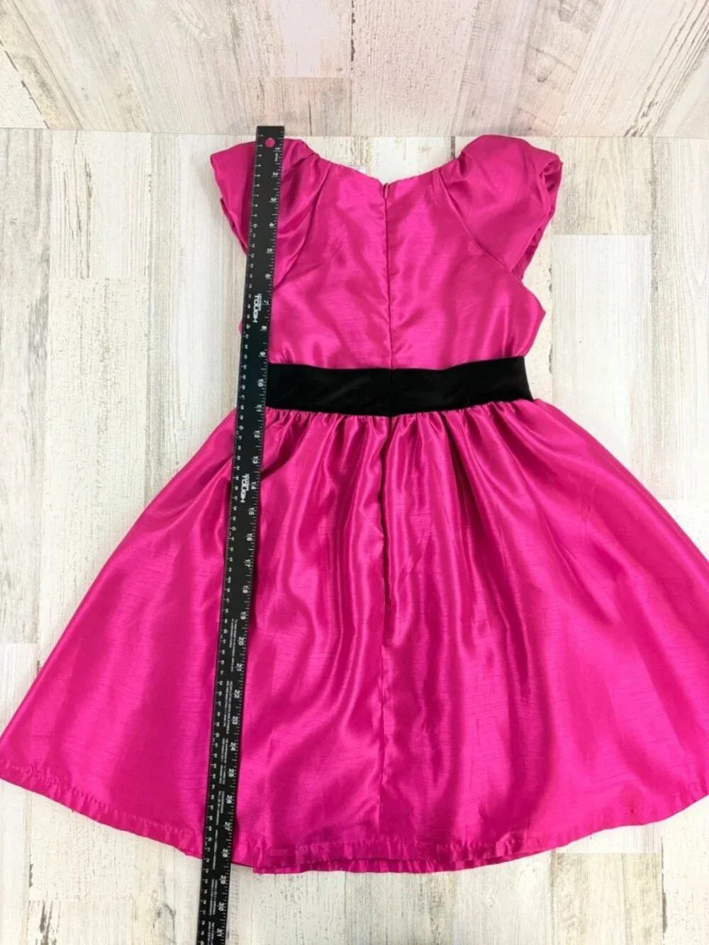 Gymboree Pink Party Dress Black Velvet Bow Sz 7 EUC